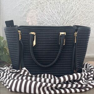 Henri Bendel Black and Gold Satchel
